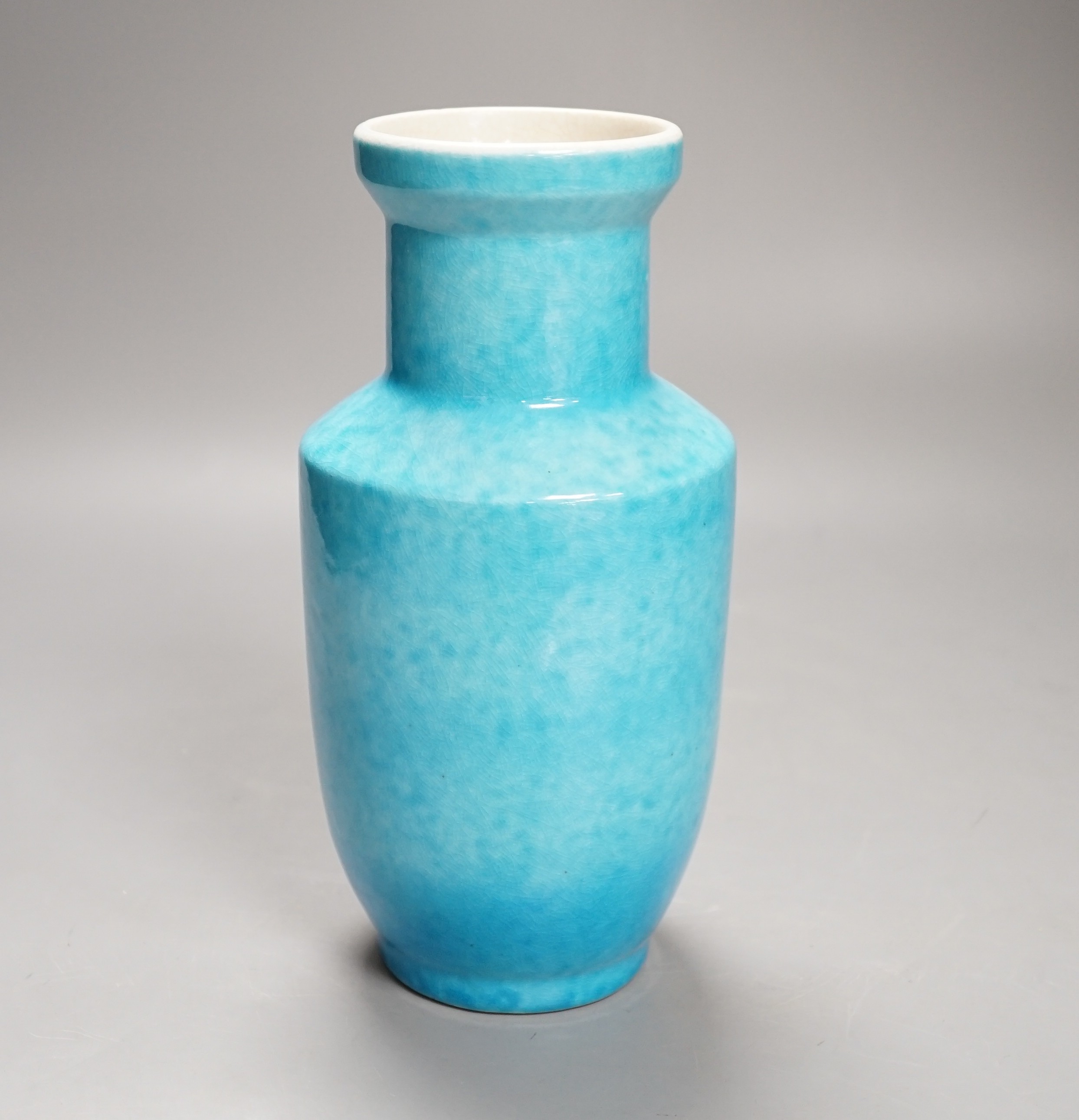 A Chinese turquoise glazed vase 22cm, with a fine crackle to the exterior glaze